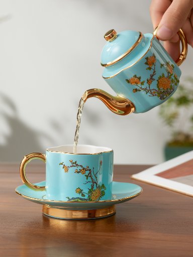 "Madame Porcelain – West Lake Blue" 4-Piece Tea Set (180ml)