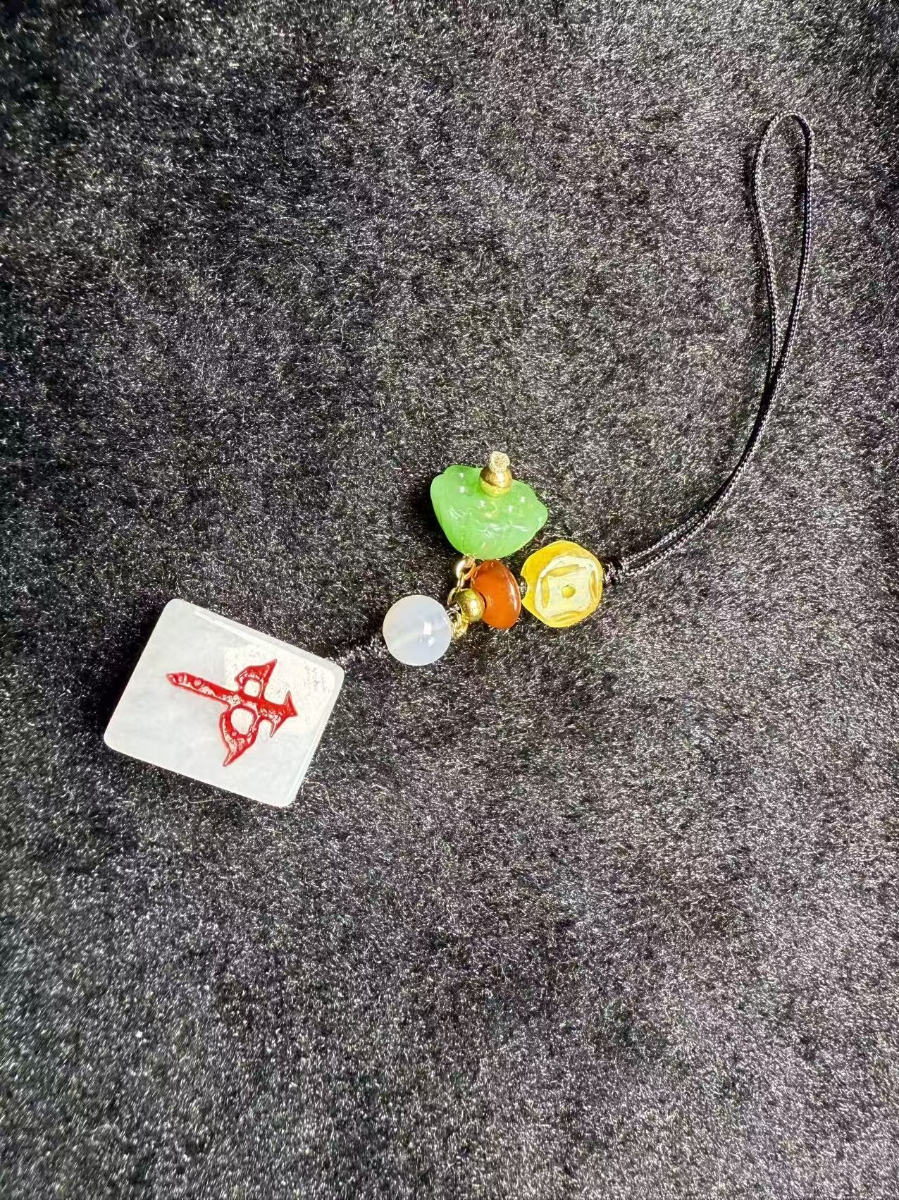 Mahjong Red Dragon Jadeite Good-Luck Pendant Charm