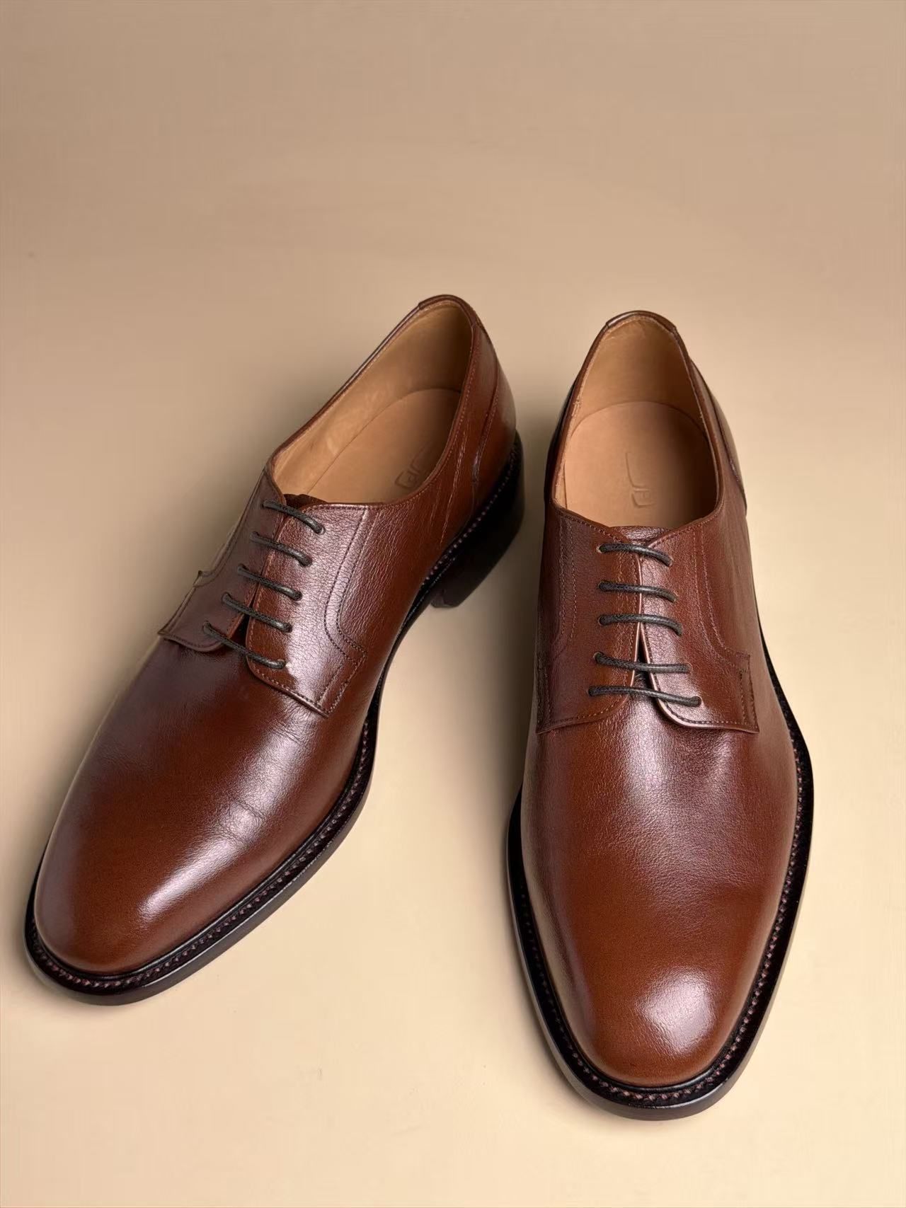 Medium Round-Toe Five-Eyelet Derby Shoes | Brown Kangaroo Leather Handmade Goodyear Welted
