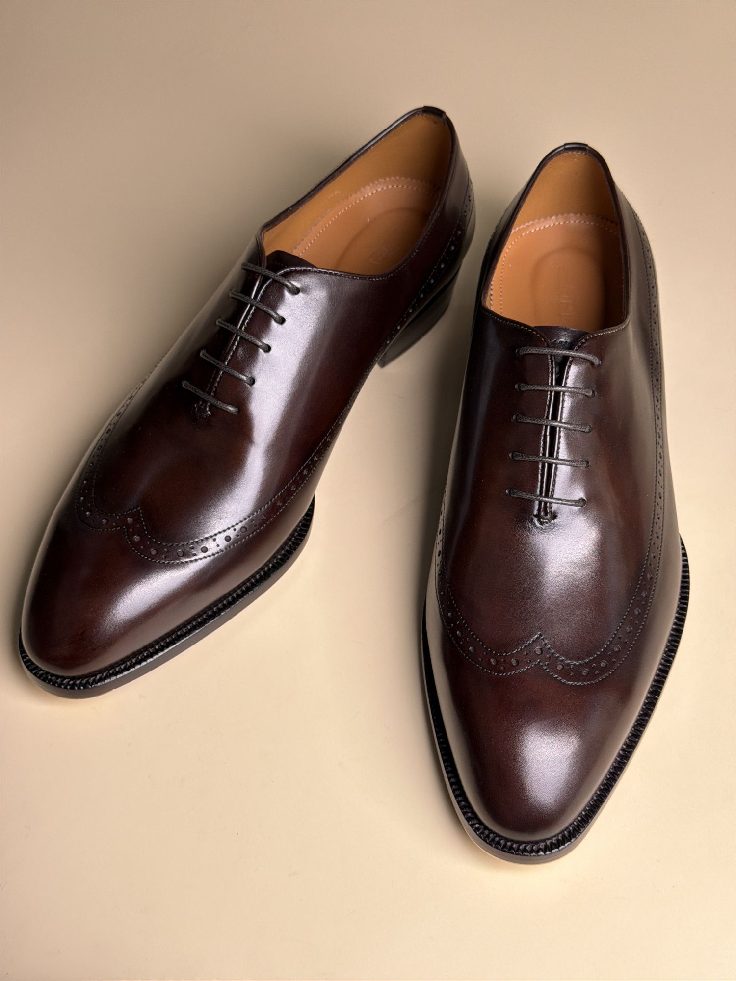 Small Round-Toe Five-Eyelet Semi-Brogue Wholecut Oxford Shoes | Coffee Brown Handmade Goodyear Welted