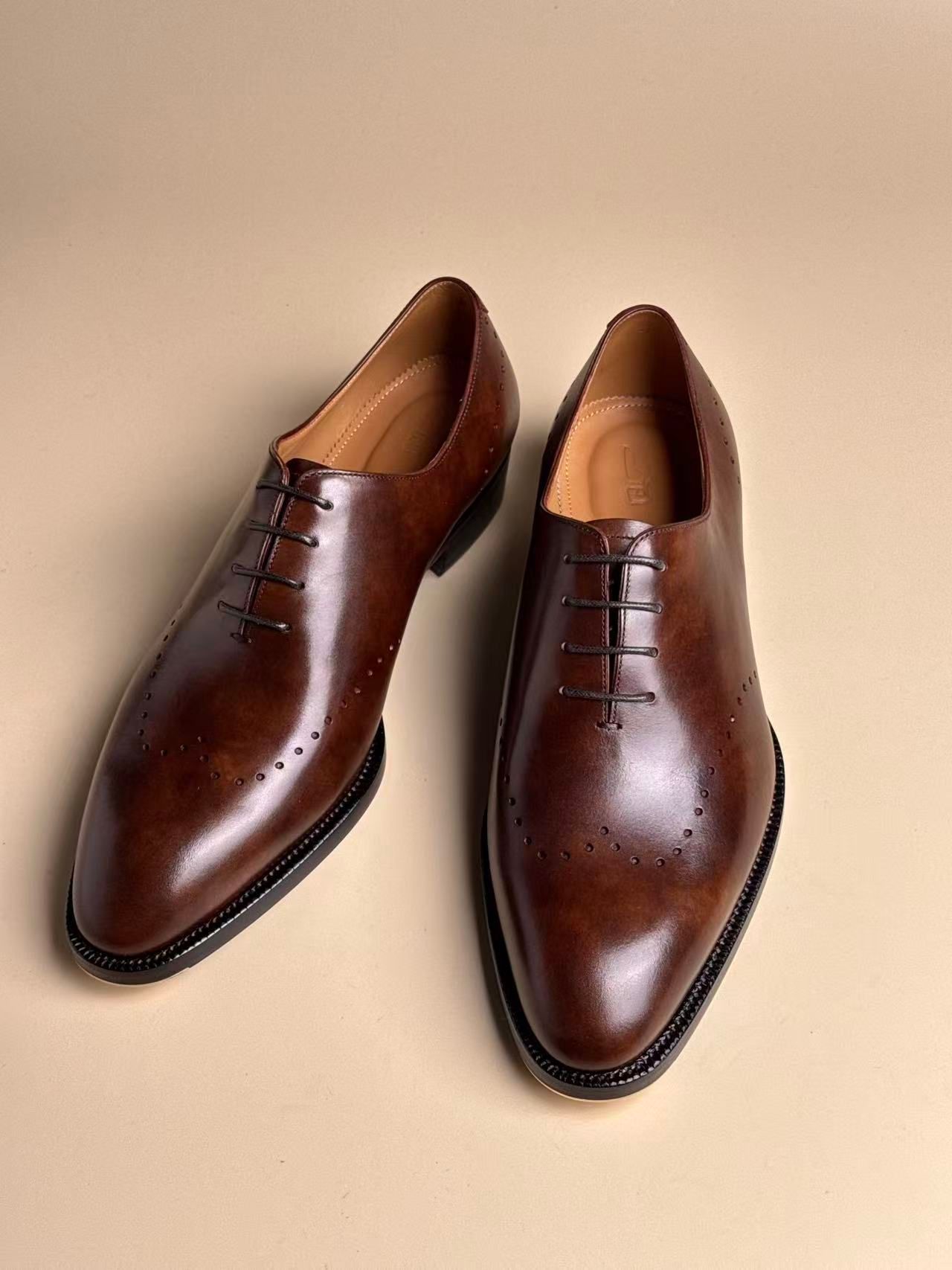 Small Round-Toe Five-Eyelet Oxford Shoes | Brown Handmade Goodyear Welted