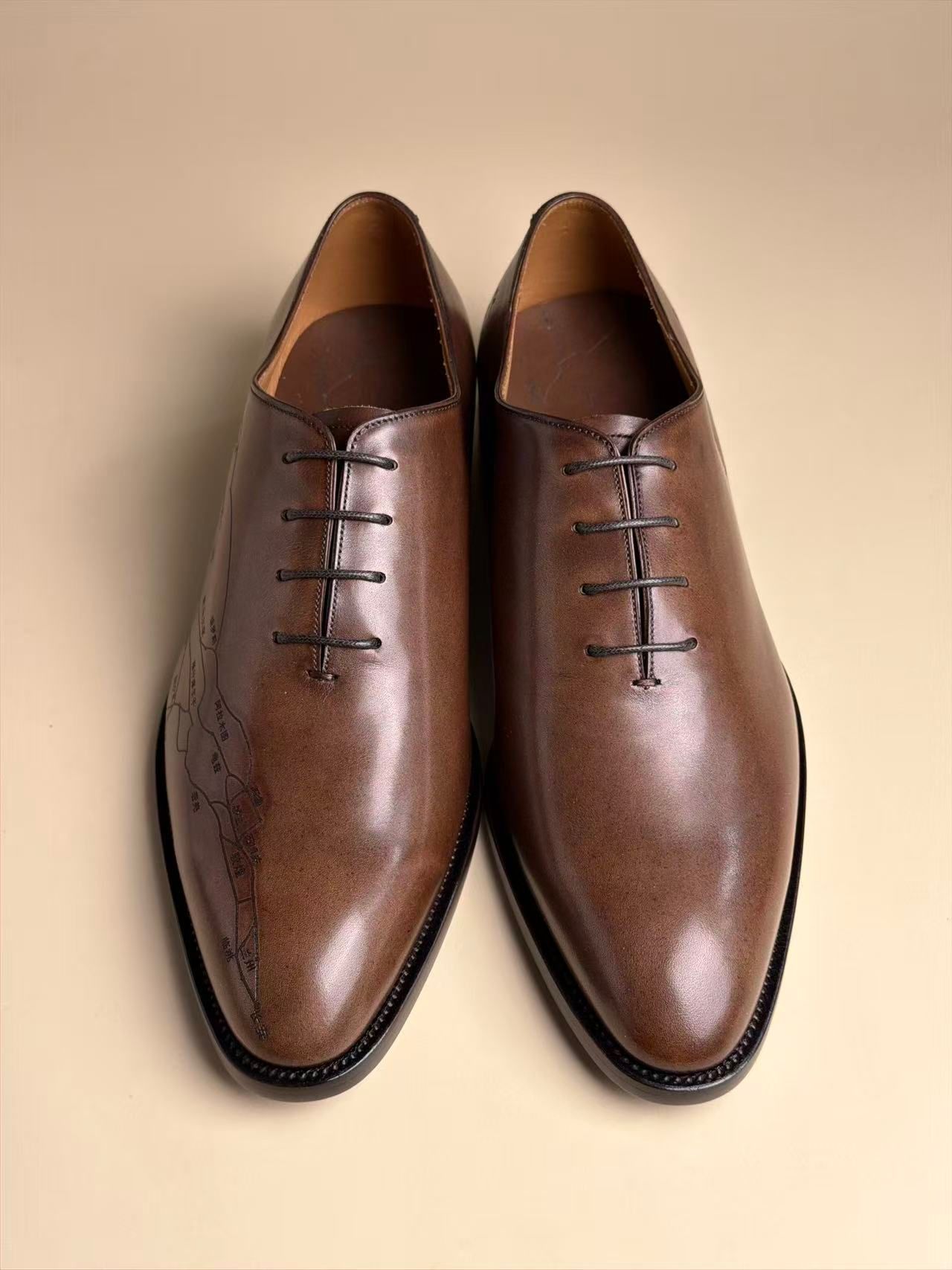 Small Round-Toe Five-Eyelet Oxford Shoes | Light Coffee Handmade Goodyear Welted