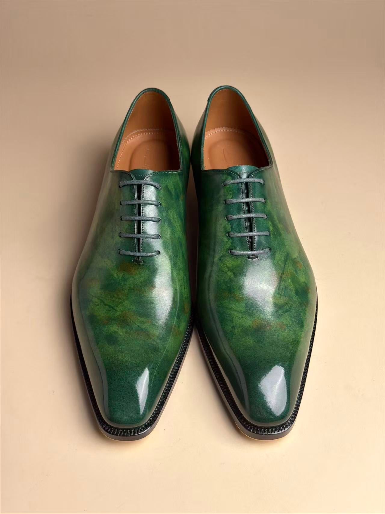 Chisel-Toe Five-Eyelet Oxford Shoes | Artistic Hand-Painted Textured Patina Goodyear Welted