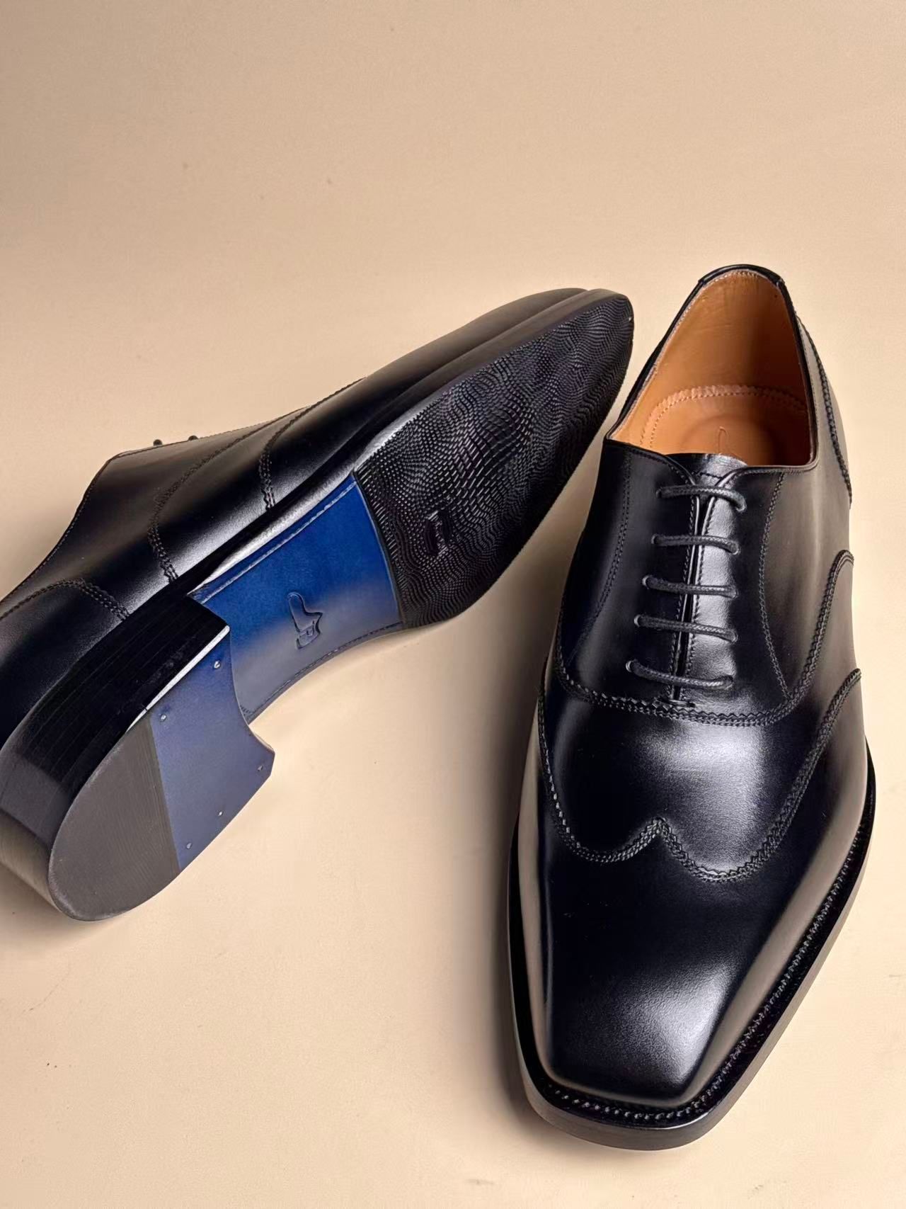 Square-Toe Five-Eyelet Oxford Shoes | Black Handmade Goodyear Welted (In Stock)