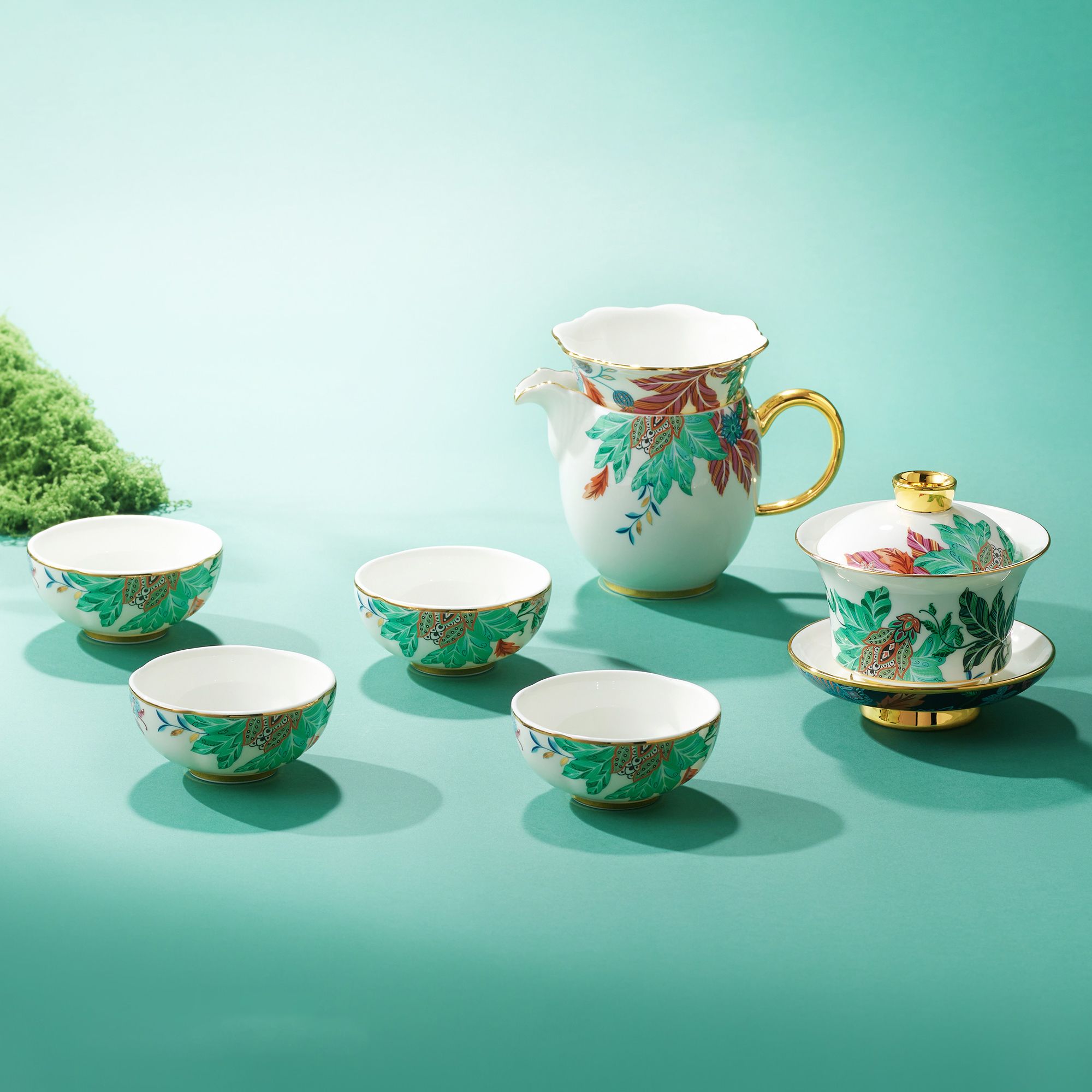 Happiness Garden – Clarence Palace Paisley Garden 9-Piece Magnesia-Reinforced Porcelain Chinese Tea Set for Four