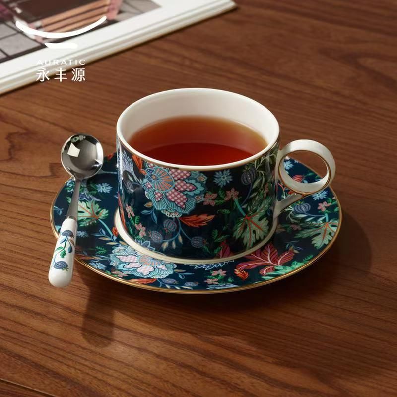 Happiness Garden – Clarence Palace Paisley Spring Garden 3-Piece 200 ml Magnesia-Reinforced Porcelain Coffee Cup & Saucer Set