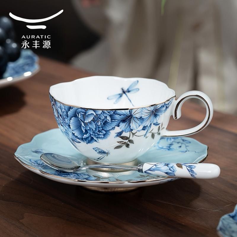 Platinum Blue-and-White 230 ml 3-Piece Tea & Coffee Set