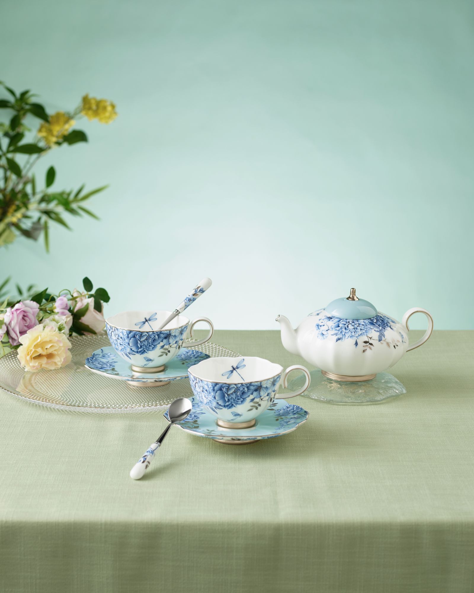 Platinum Blue-and-White 8-Piece Tea & Coffee Set for Two