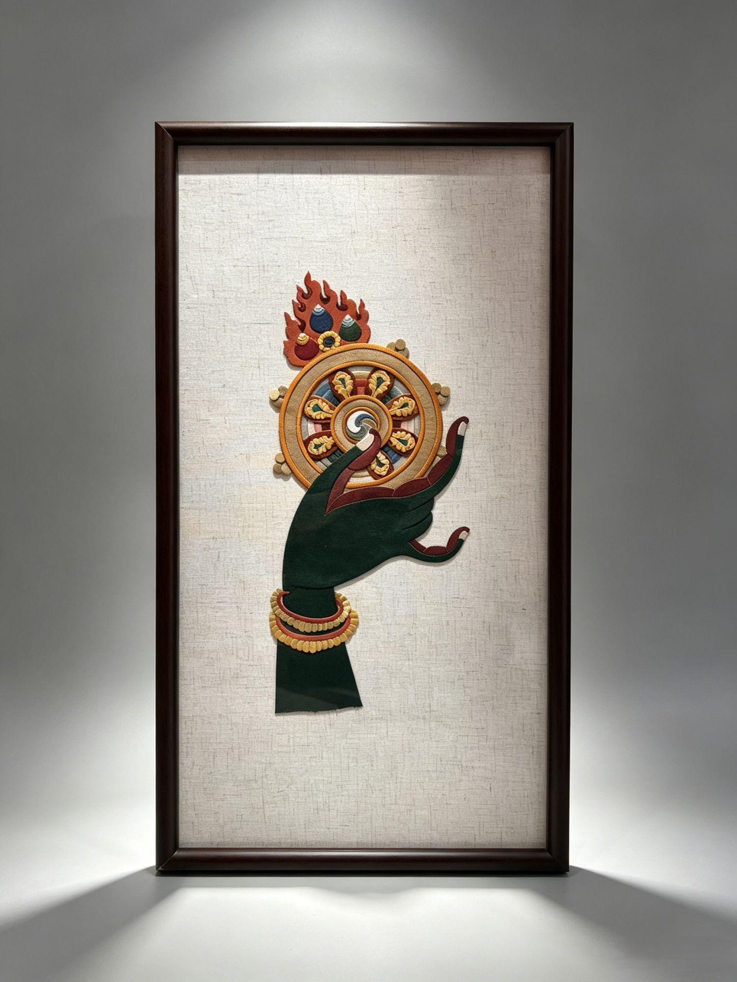 Handmade Silk Tibetan Raised Embroidery of Bodhisattva Hands Holding a Treasure Flower