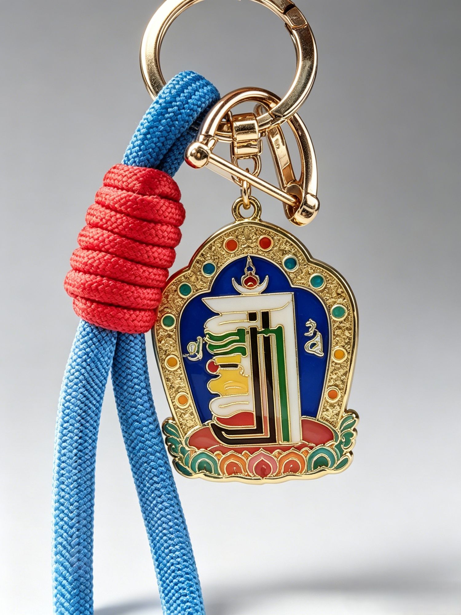Tibetan Tenfold Auspicious Symbol Alloy & Braided Cord Keychain