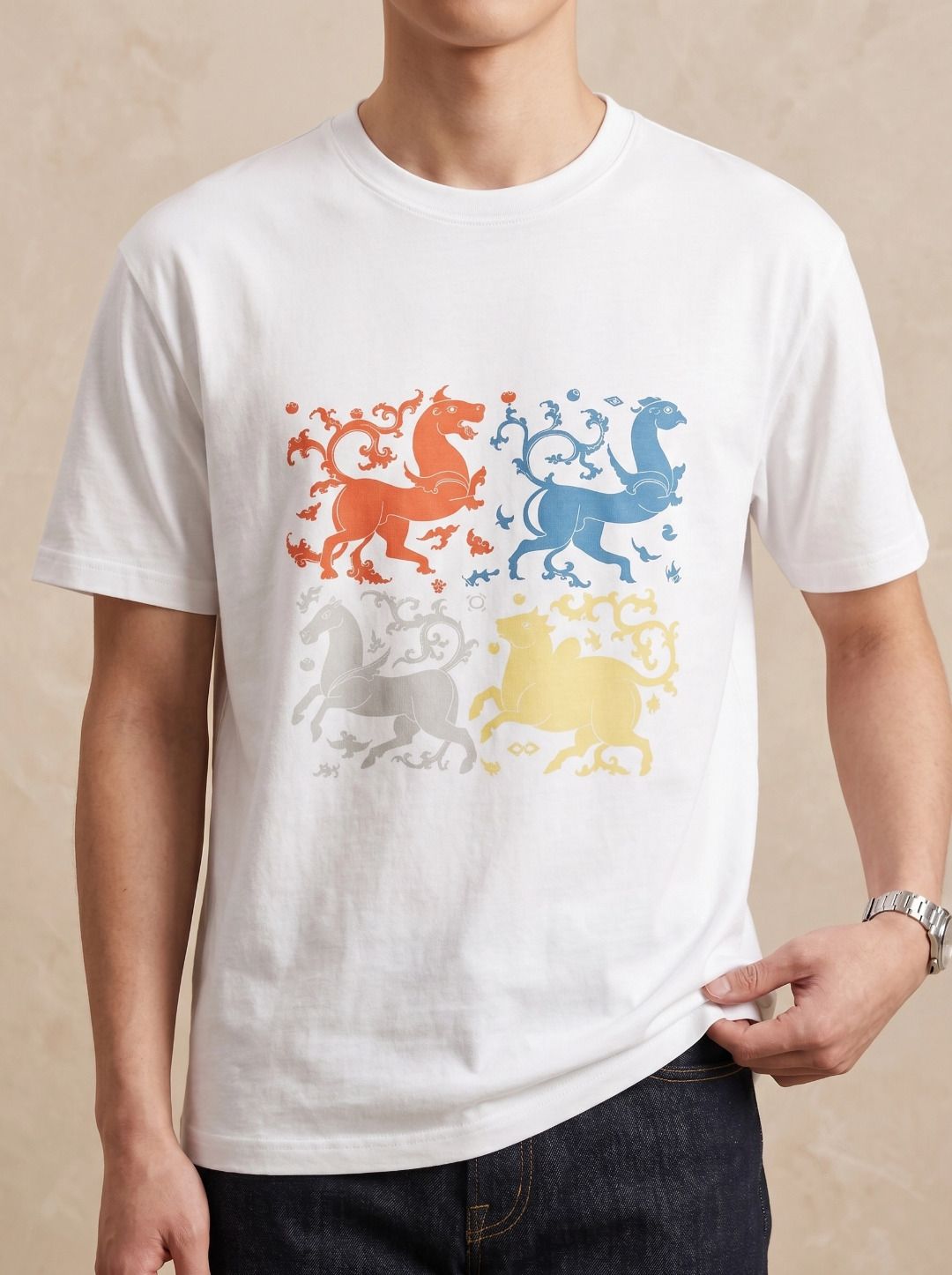 Rangbala Tibetan Heritage Pure Cotton T-Shirt with Auspicious Symbols