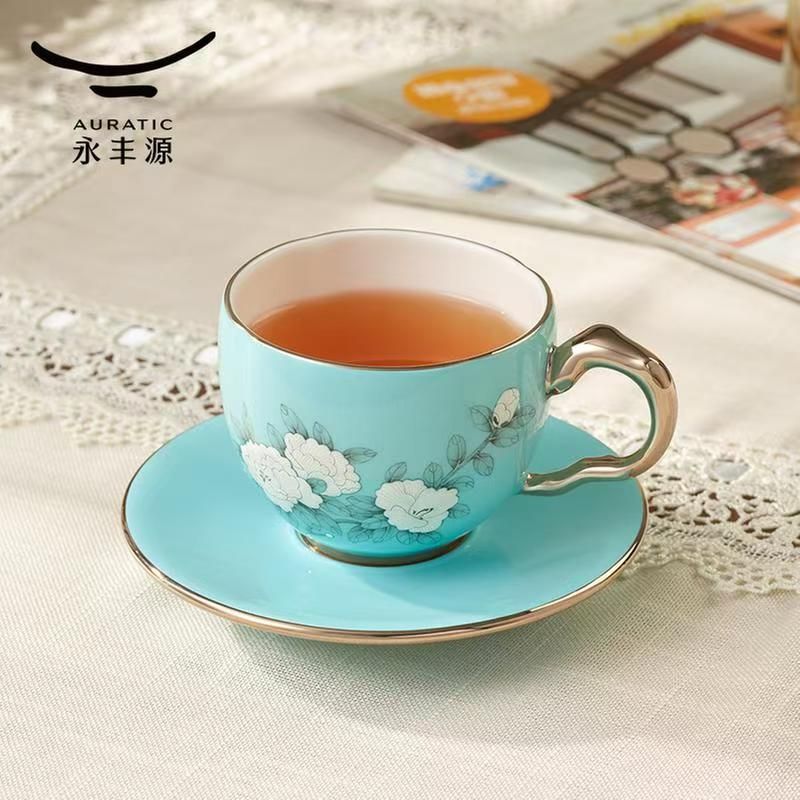 Madame Porcelain – Hand-Painted West Lake Blue 2-Piece Magnesia-Reinforced Porcelain Tea & Coffee Cup and Saucer Set