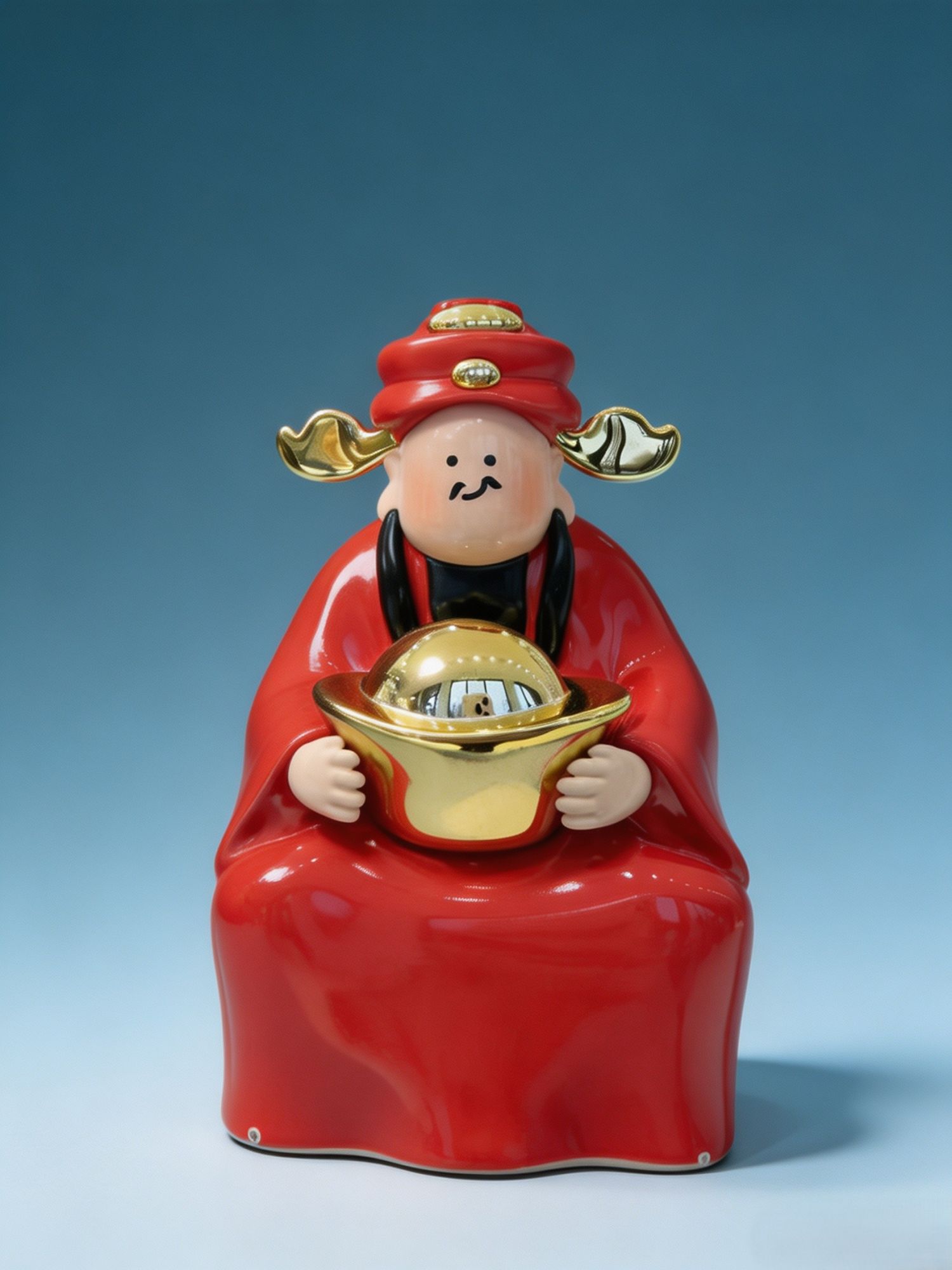 Good Fortune God of Wealth Resin Figurine Holding a Gold Ingot