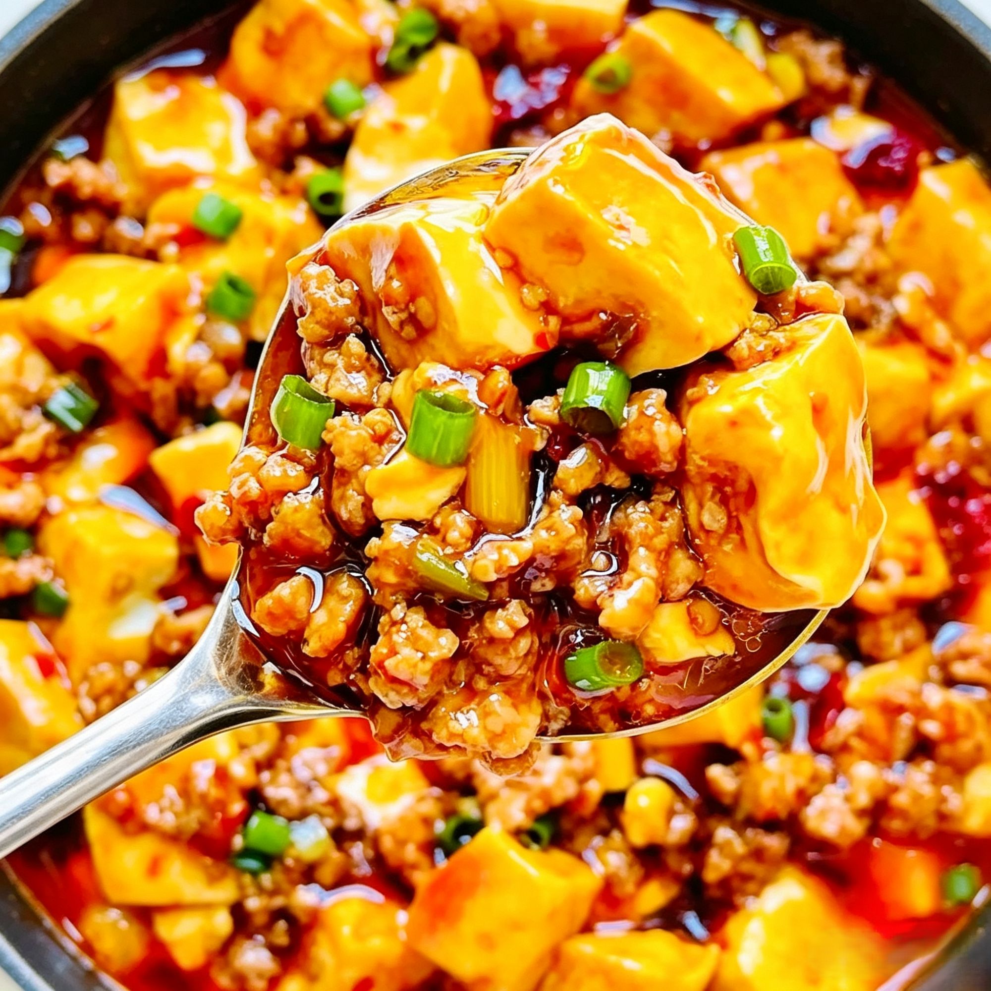Tofu mapo picante con ternera picada