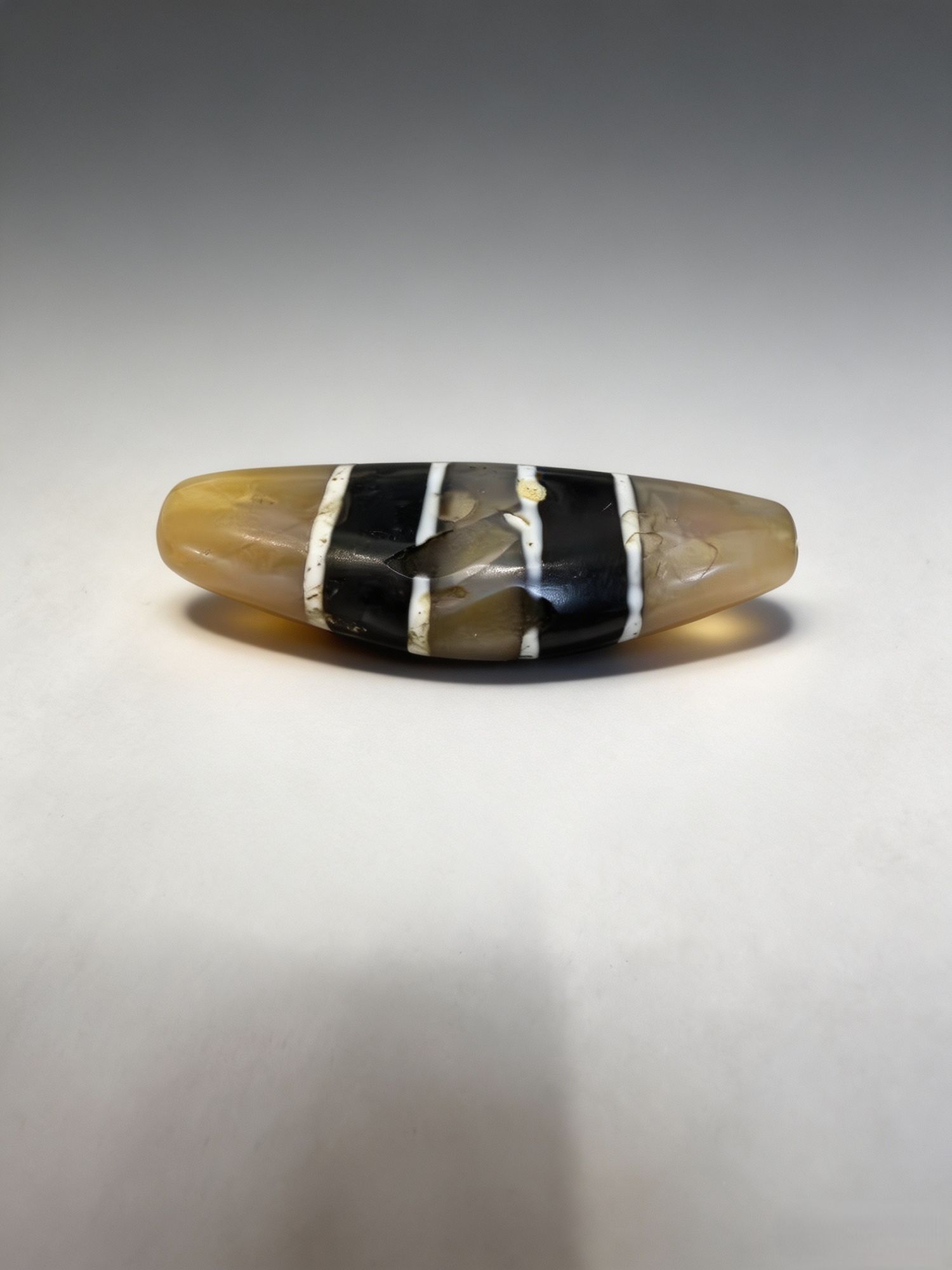 Nepal Seven-Line Etched Agate Horn Bead with Ancient Silk Road Story