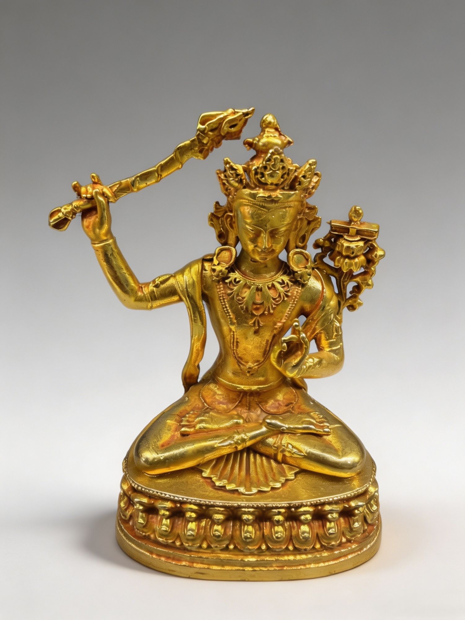 Gold-Plated Copper Manjushri Wisdom Bodhisattva Statue for the Rabbit Zodiac