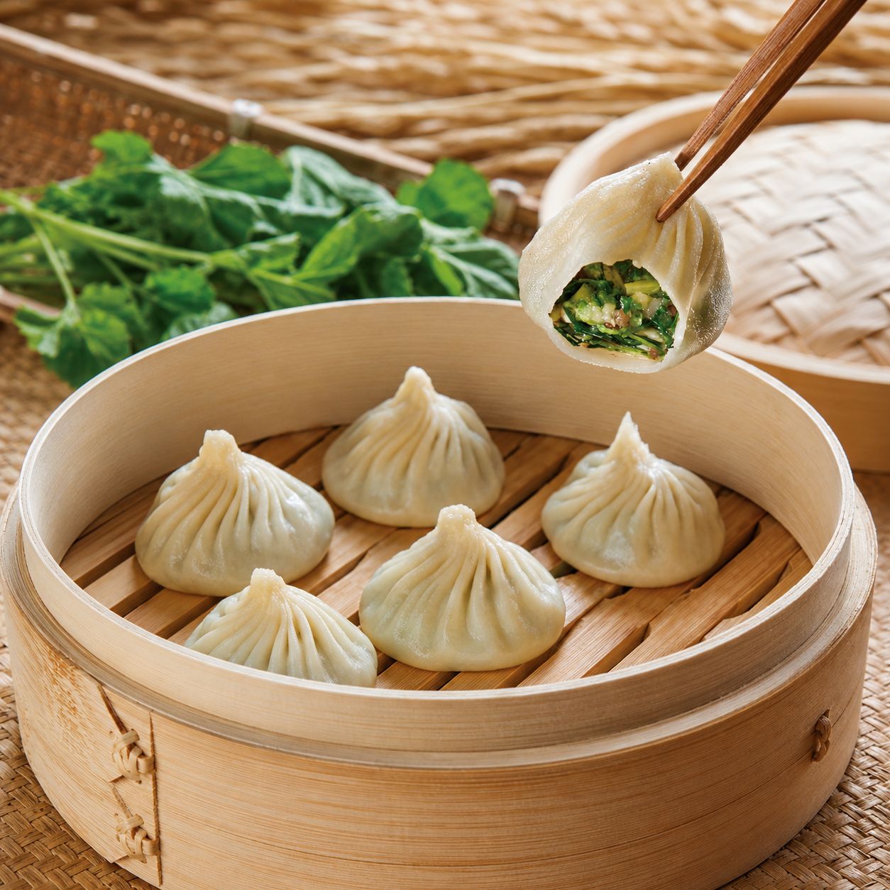 Shepherd's Purse & Muashroom Steamed Bun (6 Pieces)