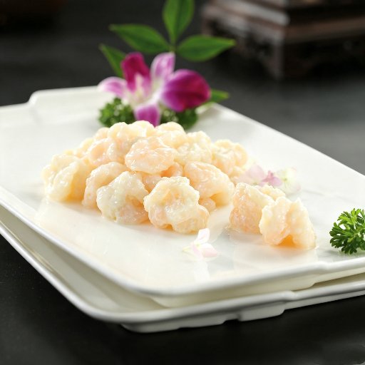 Bolitas de gambas con salsa cremosa de mostaza, picante suave a medio
