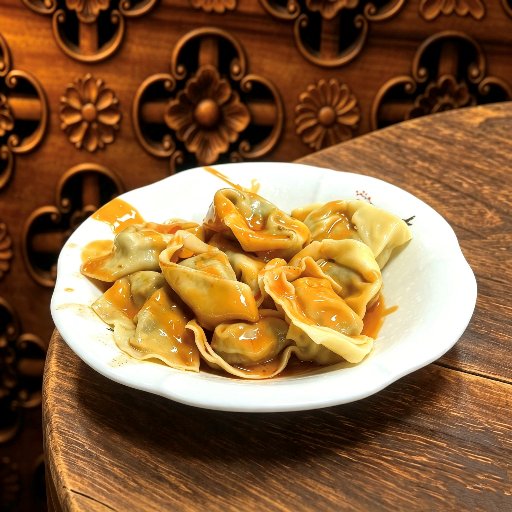 Vegetable and Pork Wontons in Peanut-Sesame Sauce