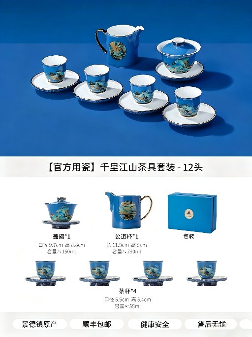 Ceramic Tea Set with Blue Landscape Design