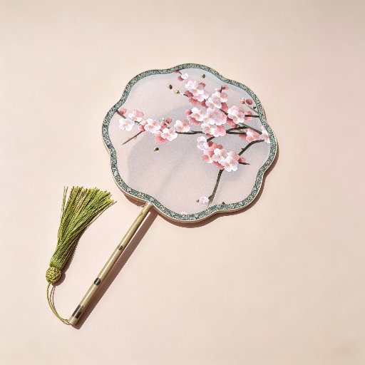 Silk Round Fan with Chinese Embroidery