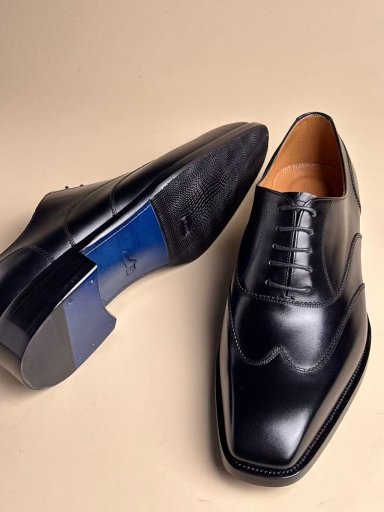 Square-Toe Five-Eyelet Oxford Shoes | Black Handmade Goodyear Welted (In Stock)