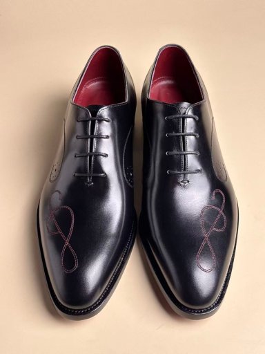 Small Round-Toe Five-Eyelet Oxford Shoes | Black Handmade Goodyear Welted