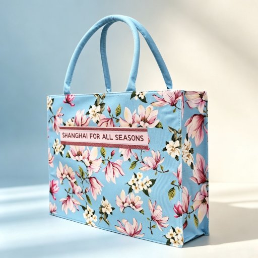White Magnolia Polyester Handbag