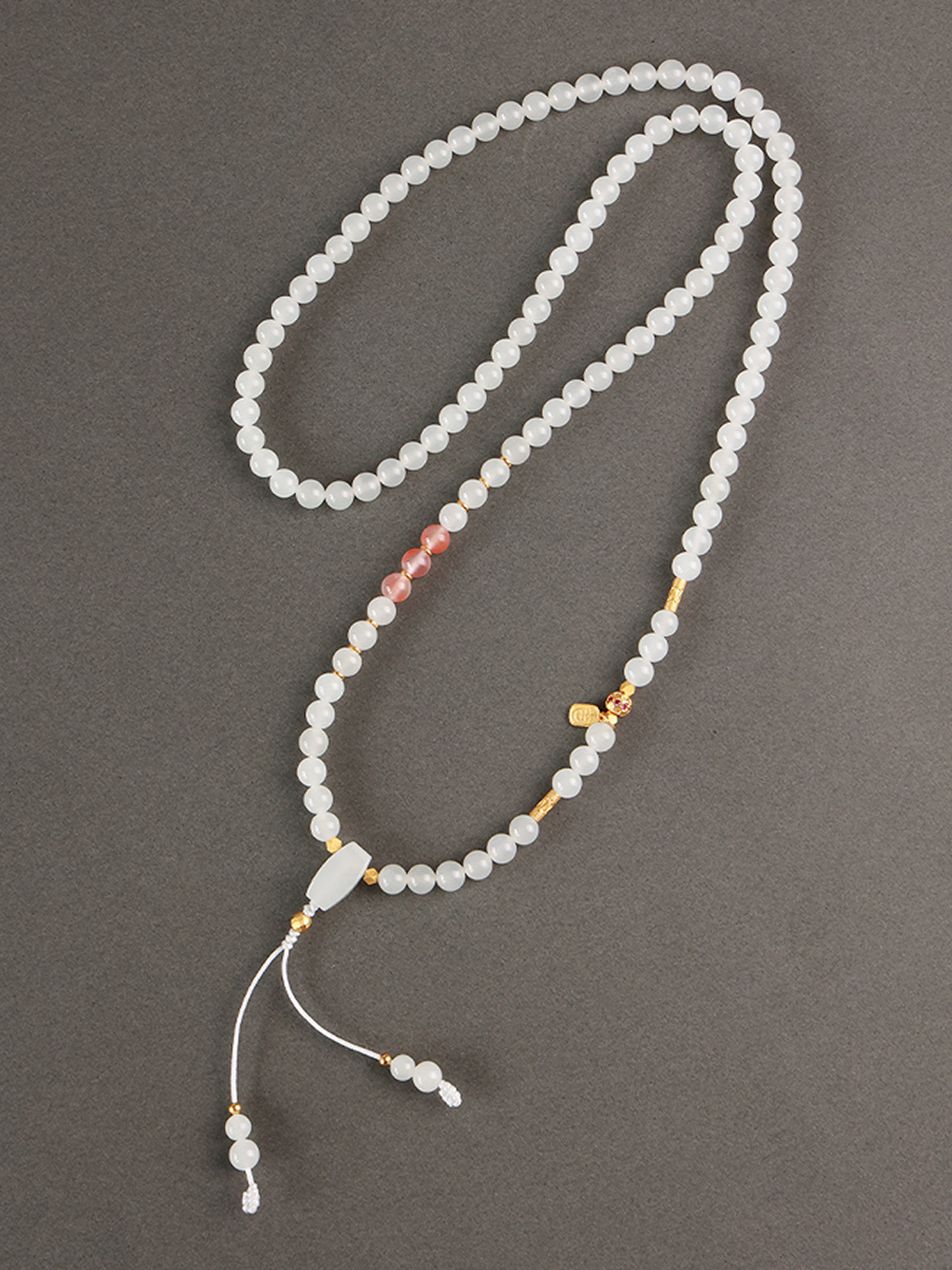 Hetian White Jade 108-Bead Strand (with Three-Way Bead)
