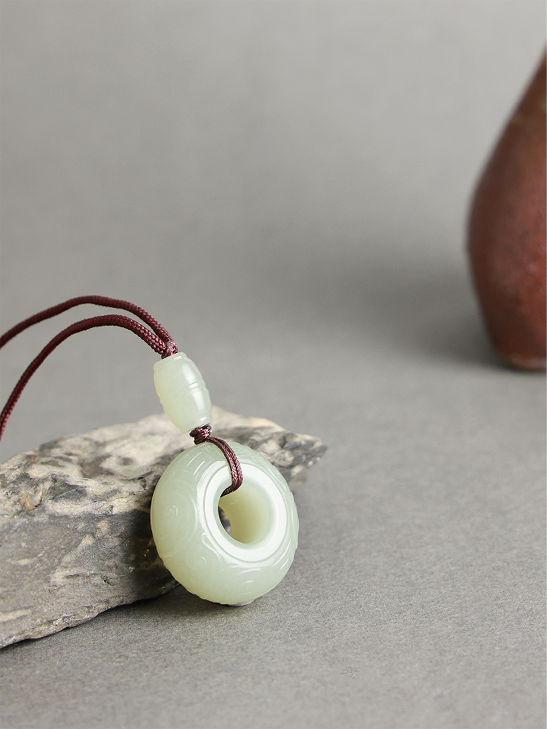 Hetian Jade Green-White Beast-Face Jade Ring