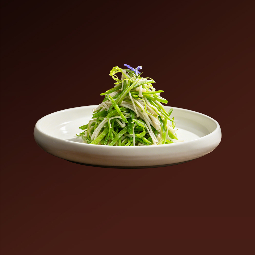 Scallion Oil Snow Pea & Enoki Mushroom Salad