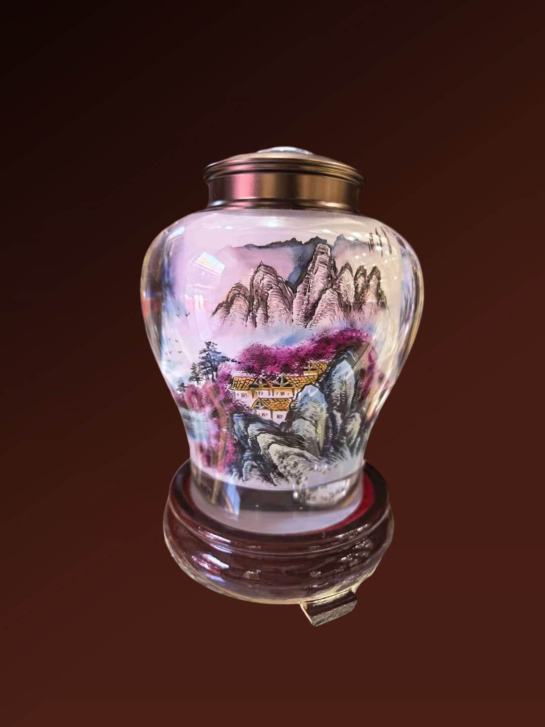Inside-Painted Tea Canister — Purple Blessings from the East