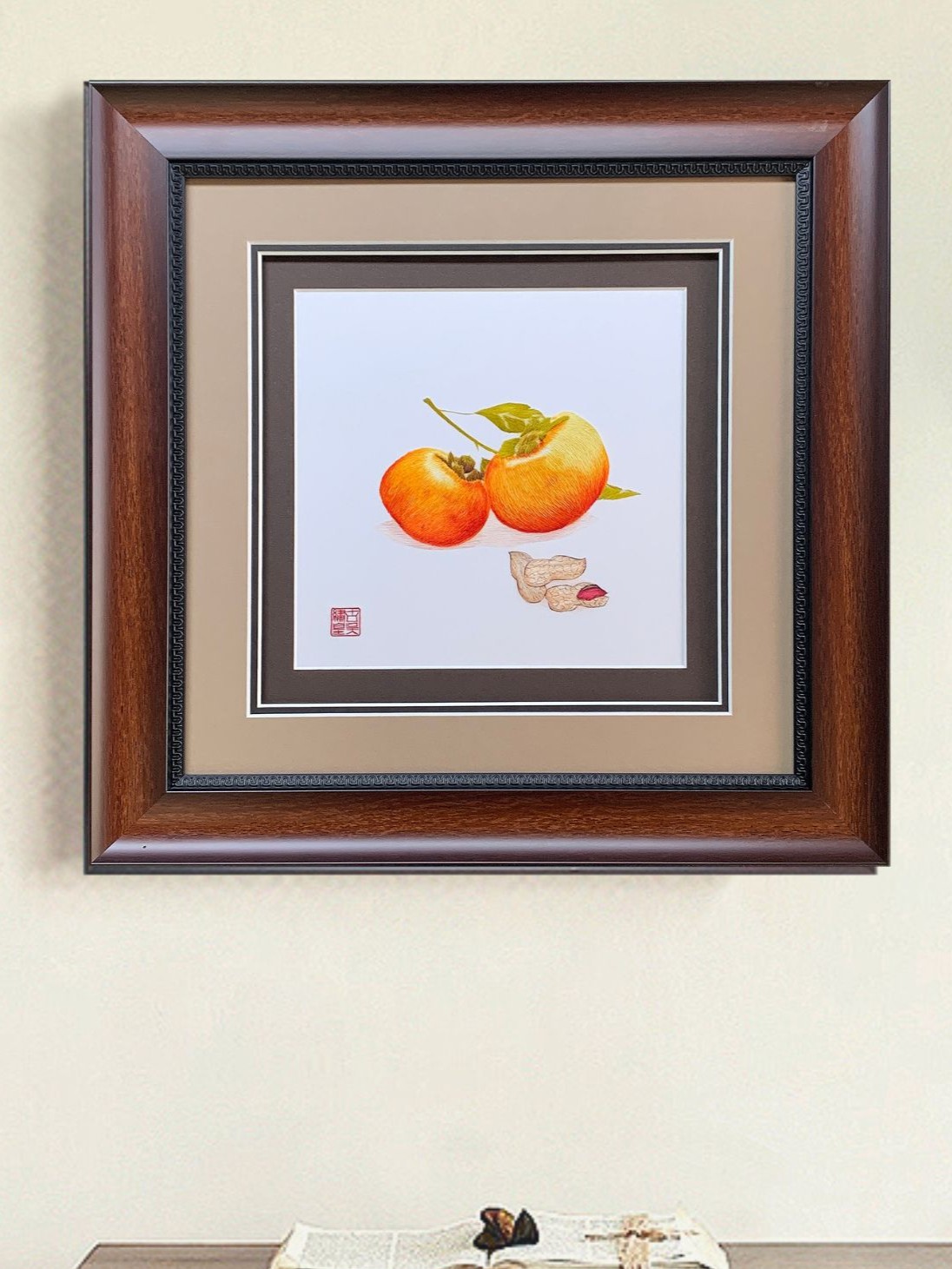 Lucky Persimmon Embroidery on Mulberry Silk