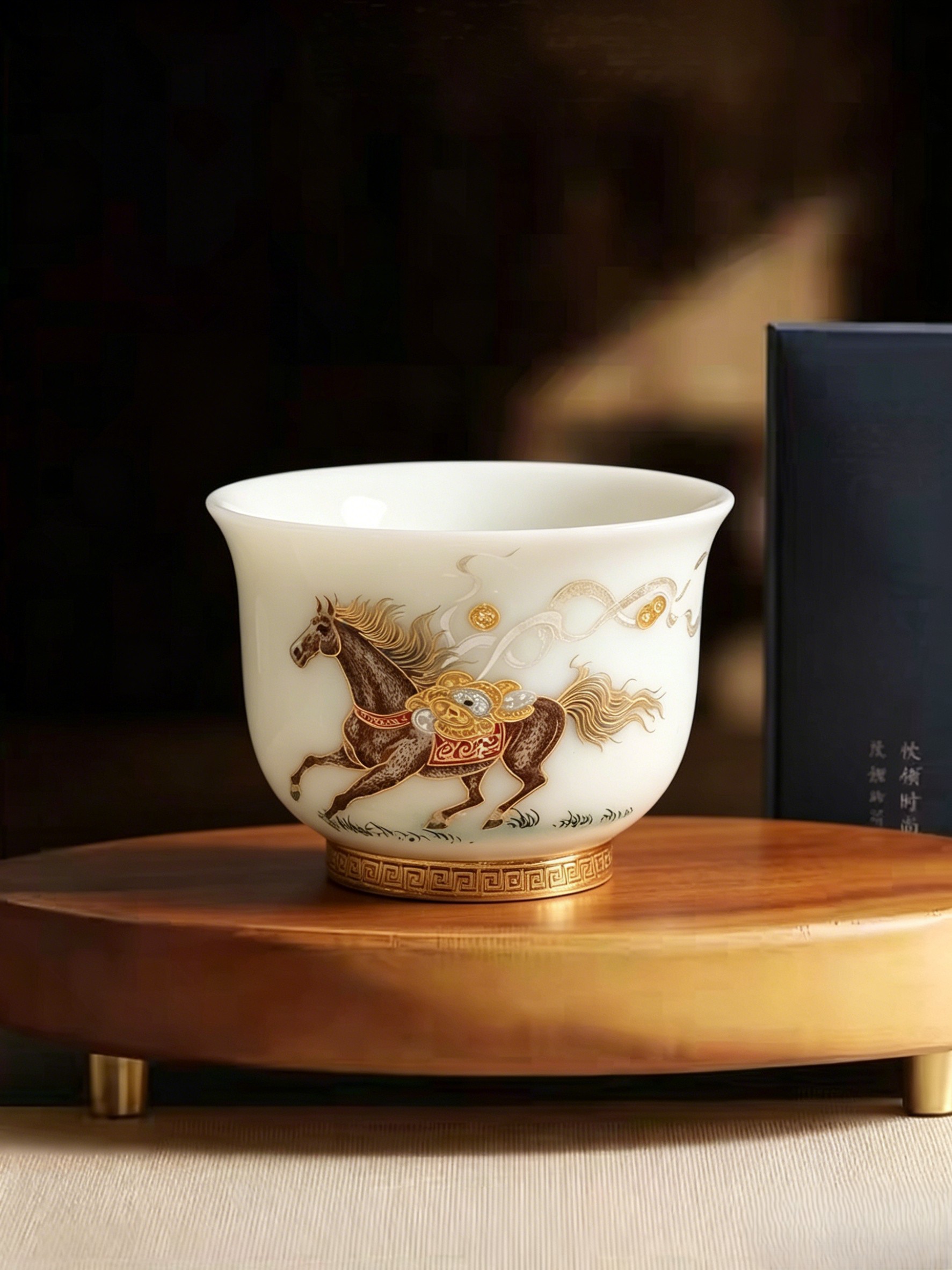 White Porcelain Tea Cup Horse Fortune