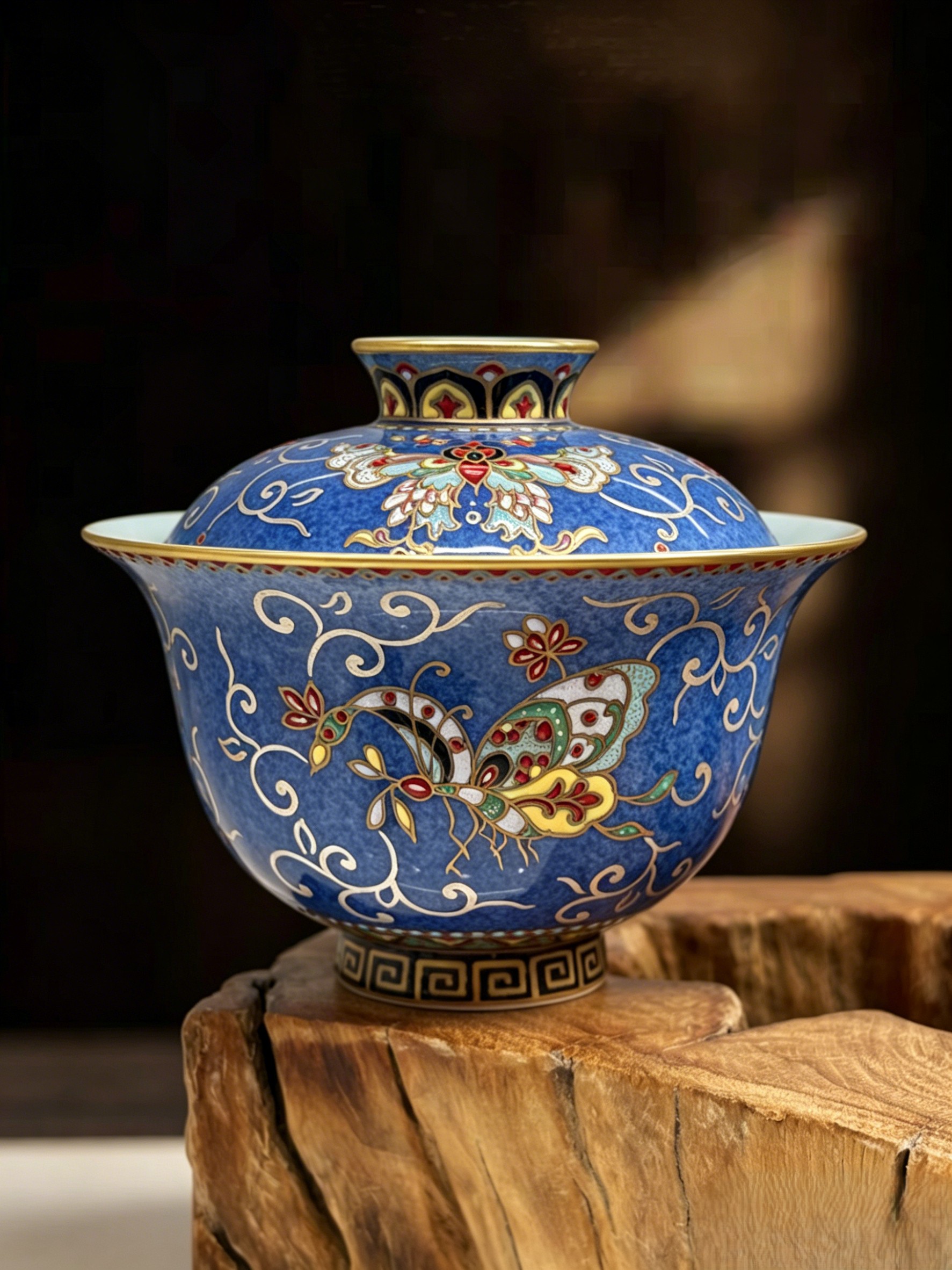 Butterfly Blue Porcelain Tea Set Handcrafted