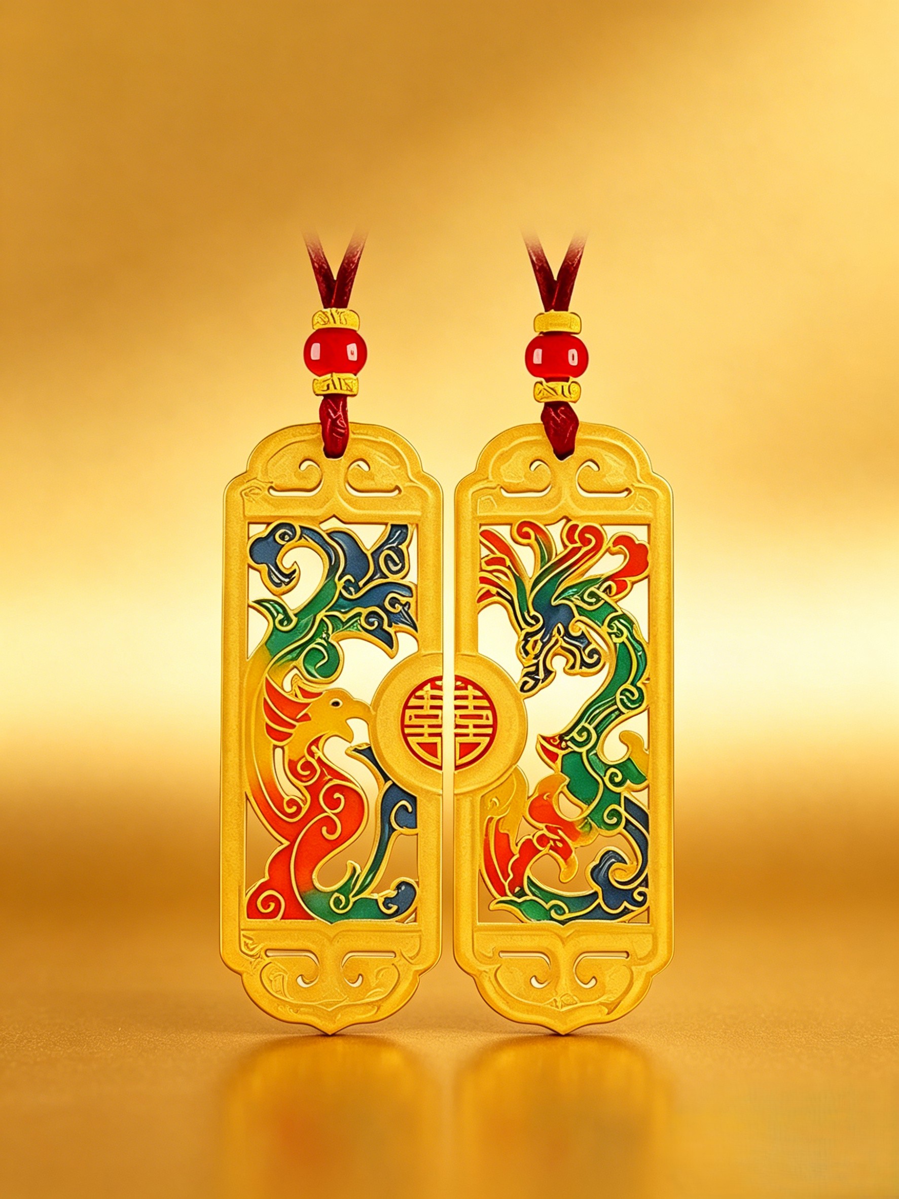 Solid Gold Dragon Phoenix Pendant