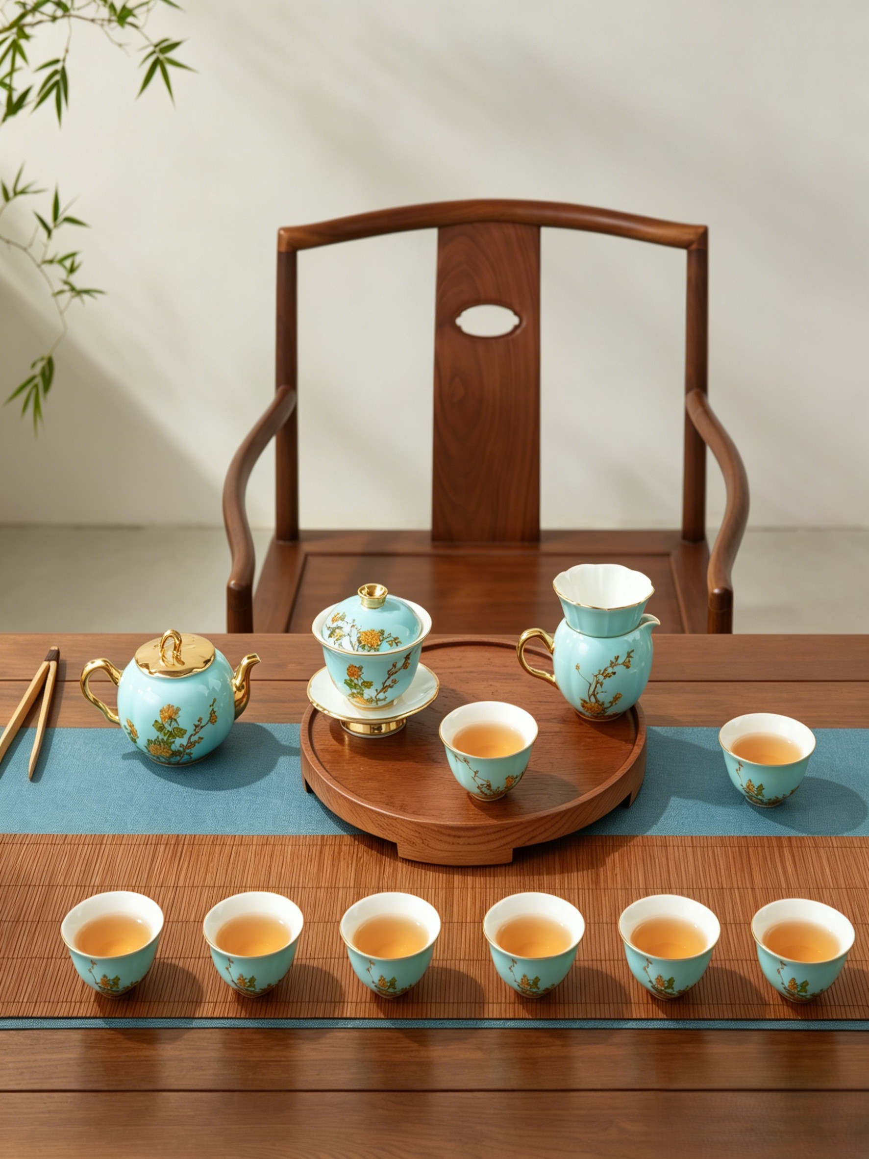 Madam Porcelain West Lake Blue 15‑Piece Tea Service Set