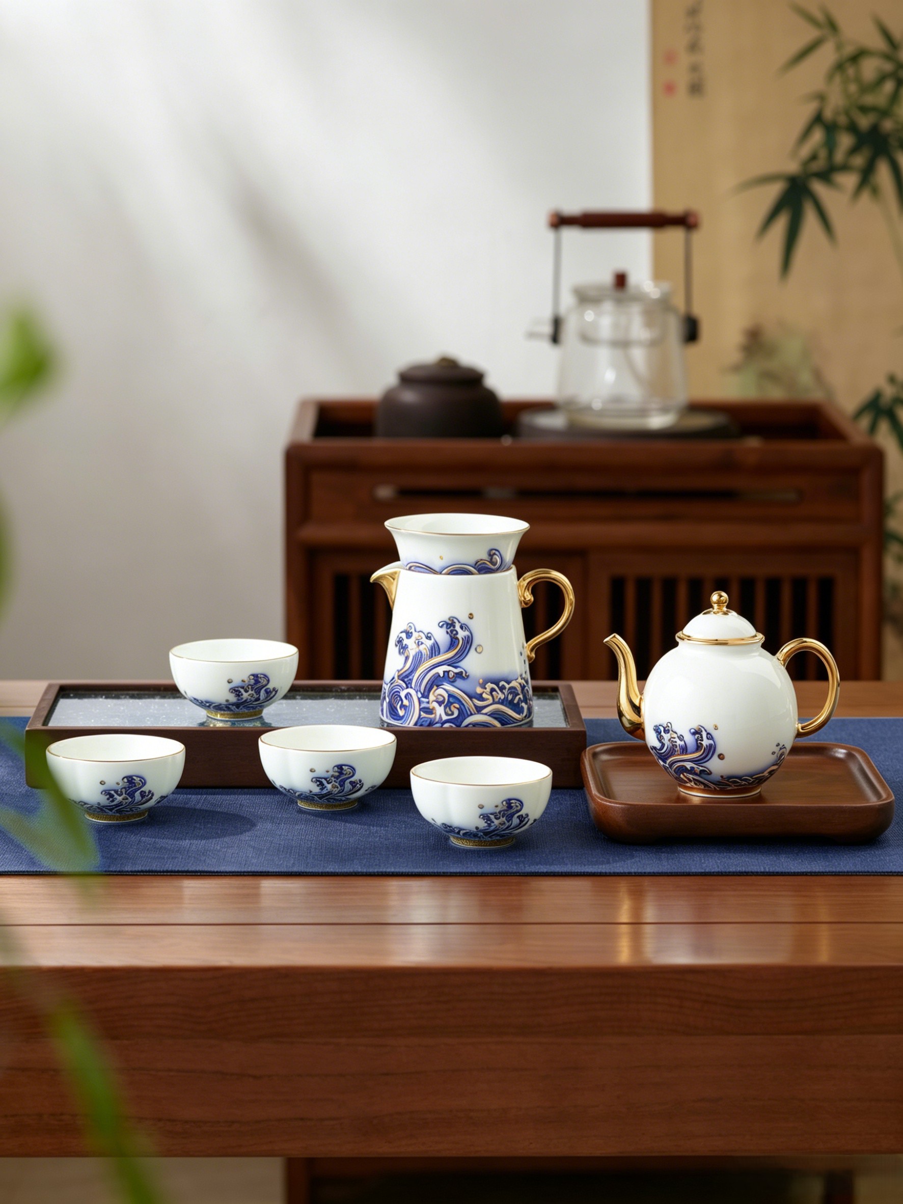 "Gentleman Porcelain – Pearl of the Sea" 8‑Piece Tea Set (for 4 persons)